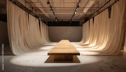 Empty runway with draped fabrics