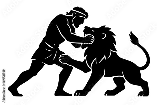 Hercules Fighting a Lion Silhouette