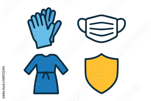 Medical Personal Protective Equipment Icons for Safety and Health.