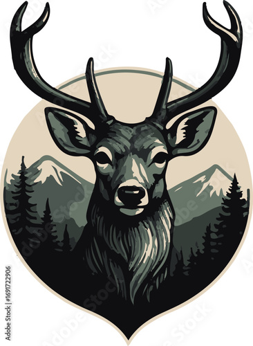 Adventure of mountain deer in hexagon logo template