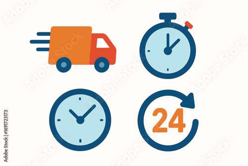 Delivery truck and clock icons representing speed and time.