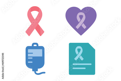 Set of Colorful Icons for Cancer Support and Healthcare.