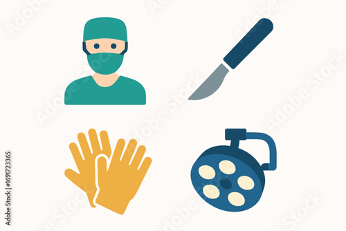 Medical Surgery Tools and Doctor Icon Set.