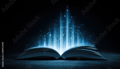 Open book with glowing light emanating from pages