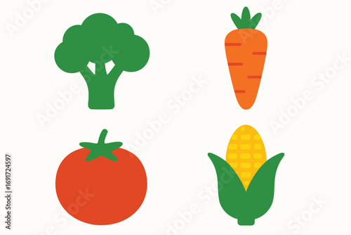 Colorful vegetable icons representing healthy food choices for balanced nutrition.