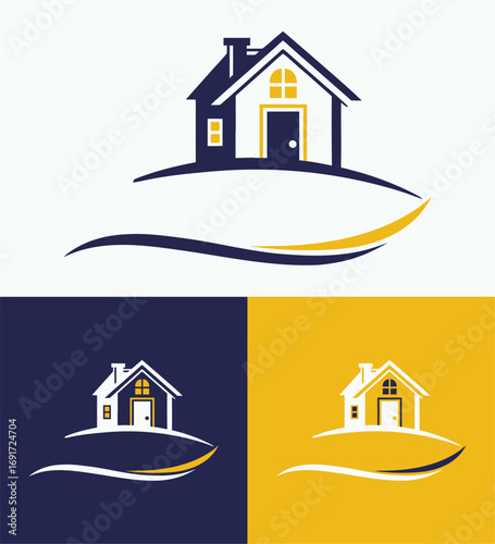 A vector illustration of a residential building with a snowy roof, representing real estate housing and property sales