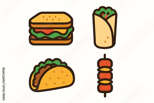 sandwich taco burrito kebab food icons.