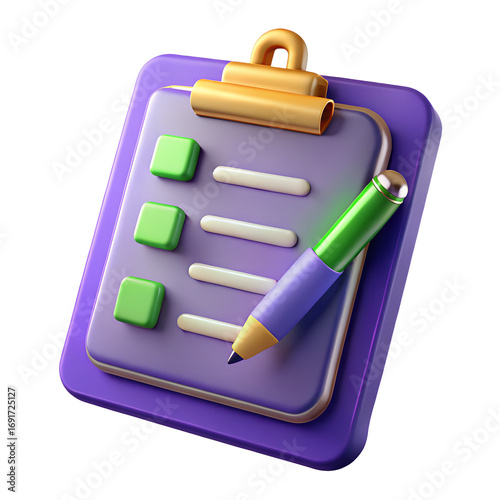 3d stylized clipboard checklist with pencil and tasks completed tasks symbol transparent background