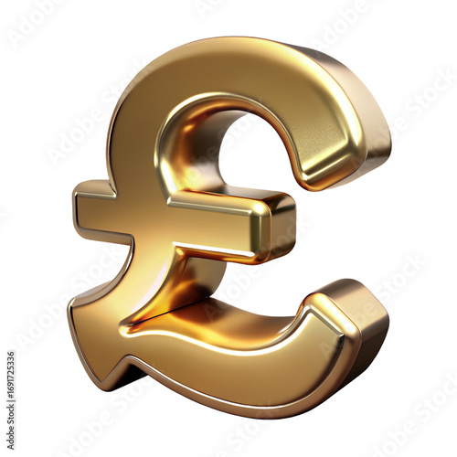 Gleaming golden british pound sterling symbol shiny metallic currency finance money transparent background 3D