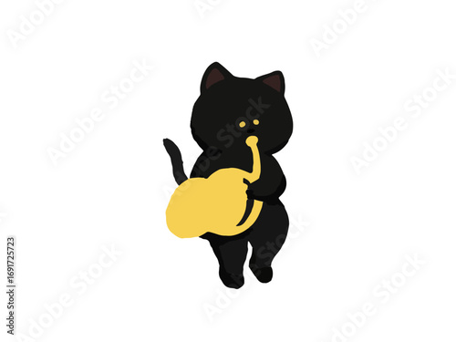 ホルンを演奏する黒猫