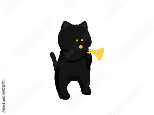 トランペットを演奏する黒猫