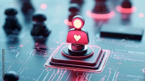 Artificial intelligence technology digital heart glowing icon futuristic circuit board innovation emotional connection, representing digital