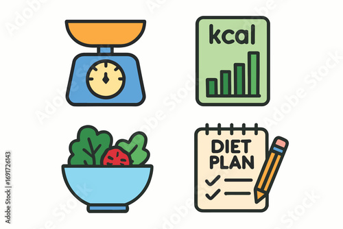 Diet and Nutrition Icons for Healthy Lifestyle.