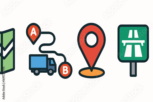 Truck route map navigation delivery logistics.
