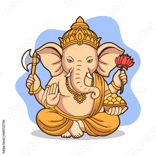Ganesha Vector Illustration – Hindu Deity, Wisdom, and Spiritual Symbol