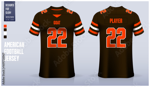 Brown and orange American football jersey mockup template design. Front view and back view football kit design. 