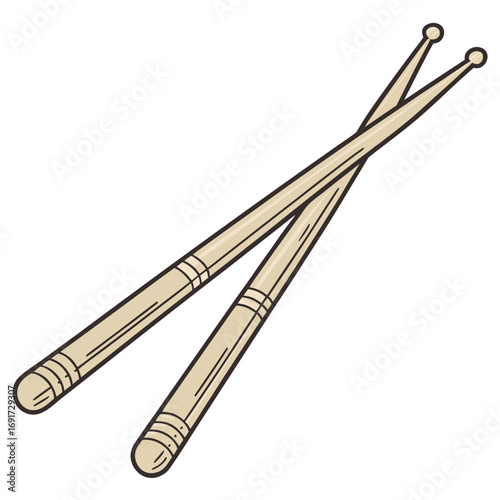 Pair of Wooden Drumsticks Crossed on a White Background percussion music