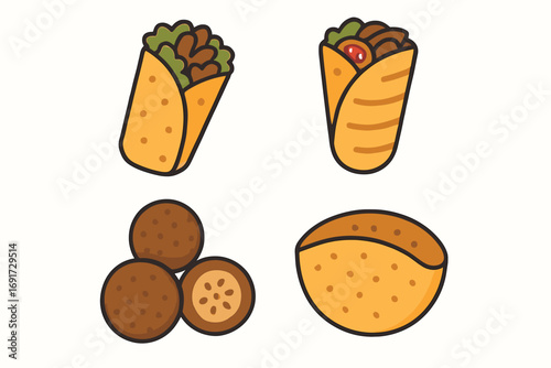 Delicious Middle Eastern food assortment including falafel and wraps.