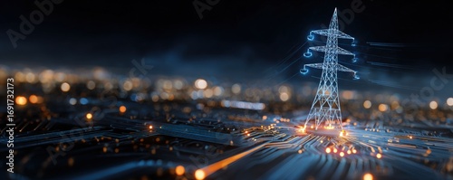 Wallpaper Mural Futuristic city power grid.  Abstract 3D model Torontodigital.ca