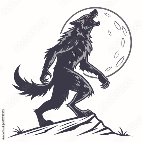Werewolf howling at the moon on a rocky outcrop creature monster