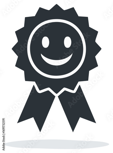 Smiling face rosette badge icon simple and minimal style for awards, achievements, and recognition