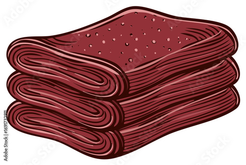 Stacked meat slices illustration in shades of red, abstract food, isolated