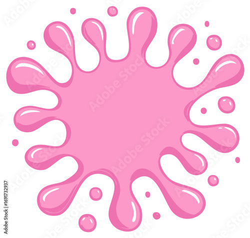 Cartoon pink bubblegum splash with dripping drops vector illustration