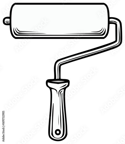Paint roller outline illustration construction and renovation equipment monochrome home improvement painting instrument