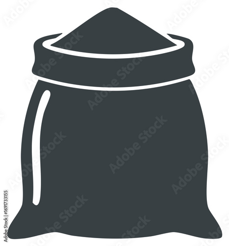 Full open sack of grain or flour, simple flat design vector icon illustration.