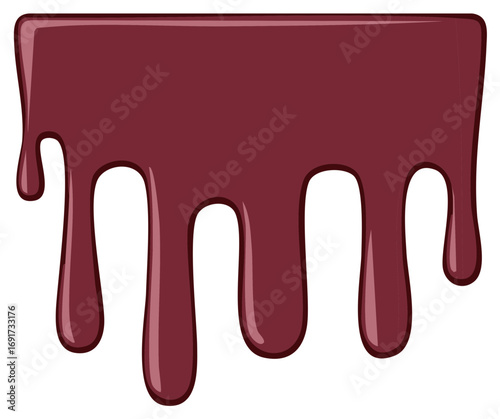 Abstract dark red liquid dripping graphic element viscous paint or sweet syrup sauce