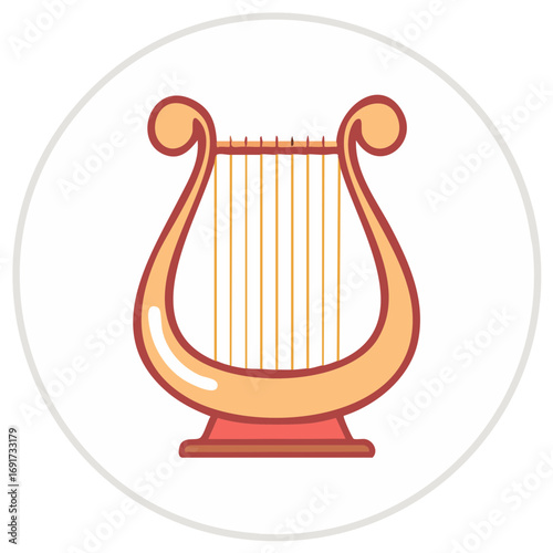Cartoon Lyre Illustration in Round Frame Musical Instrument Concept