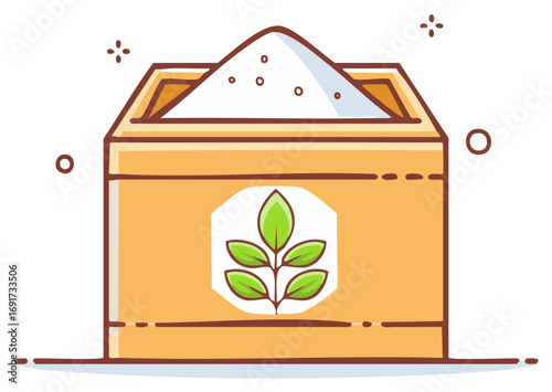Planting soil bag illustration featuring green leaf logo, ideal for agriculture product packaging and organic gardening