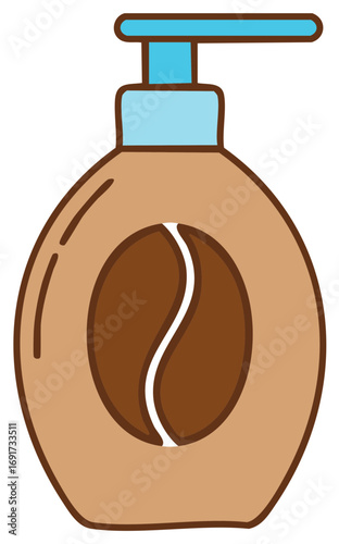 Coffee Infused Lotion Bottle Illustration With Pump Dispenser and Coffee Bean
