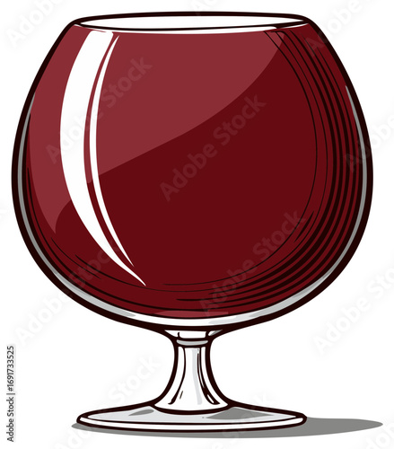 Elegant snifter glass filled with rich red wine or aged brandy vector illustration
