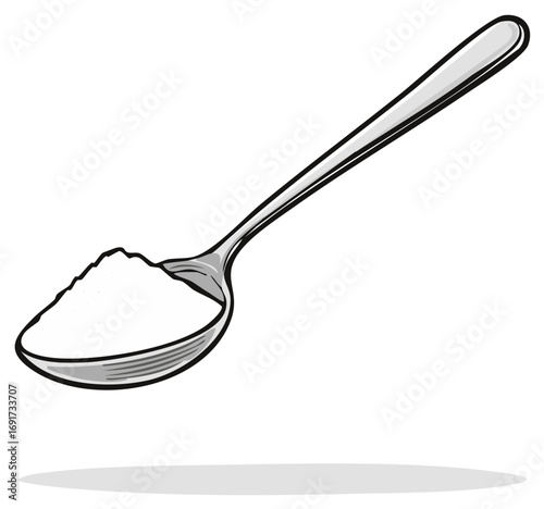 Illustration of a Metal Spoon Filled with White Powder or Granules