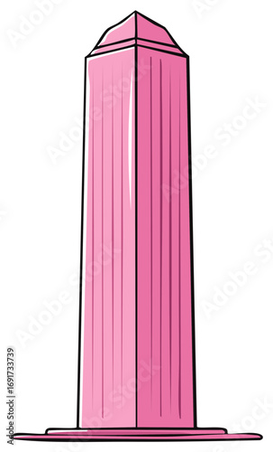 Stylized Pink Skyscraper Obelisk with Bold Outlines Vector Art