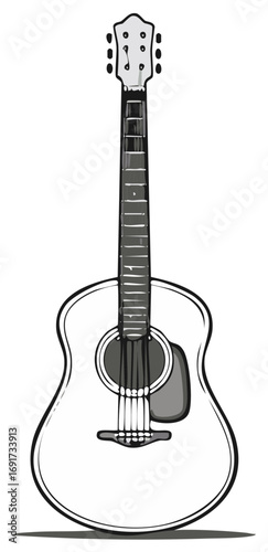 Simple acoustic guitar illustration with black and white outline and shading