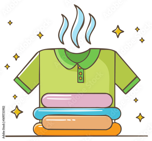 Clean Folded Clothes with Steam and Sparkles.