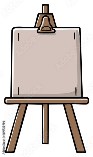 Cartoon illustration of a wooden artist's easel holding a blank canvas