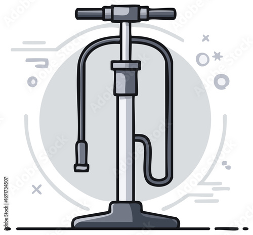 Bicycle floor pump for tire inflation hand drawn vector illustration. Manual air pump icon for maintenance and repair.