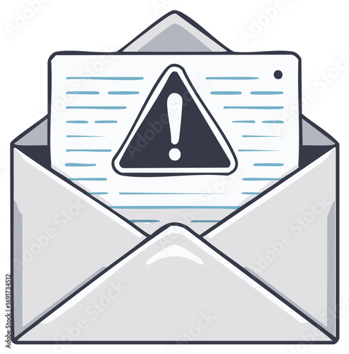 Warning message in an open envelope with exclamation mark symbol