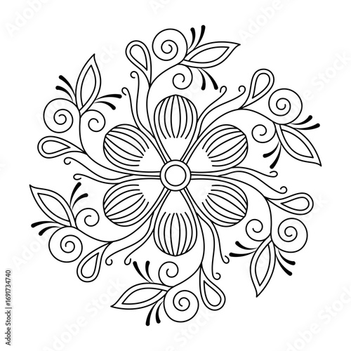 Handcrafted sacred bloom mandala coloring book page