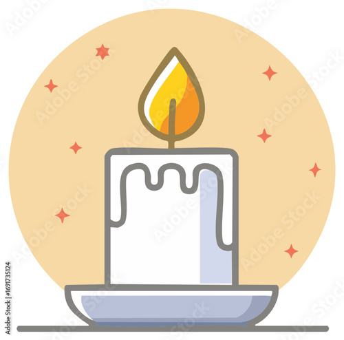 Cartoon candle illustration with stars and a light orange background