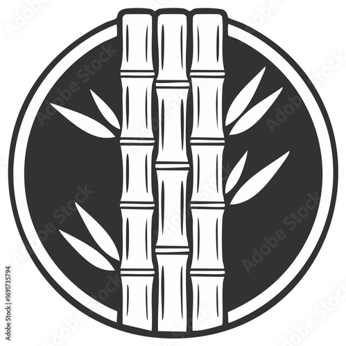 Elegant Bamboo Stalks and Leaves Framed in a Circle Symbol Design