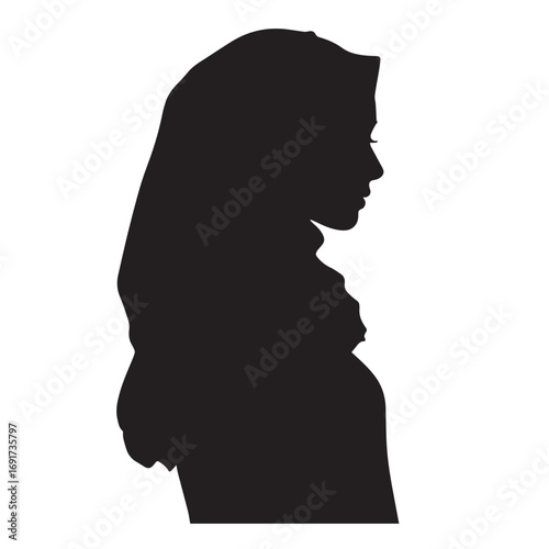 Woman Hijab Silhouette Black and White Vector Image Illustration for Modern Art and Digital Design