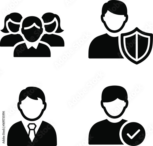 User Profile Icon Set: Group, Security, Business, Verified Illustration