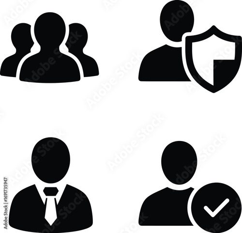User Profile Icon Set: Group, Security, Business, Verified Illustration