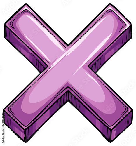 Glossy three dimensional purple X cross mark symbol illustration