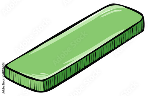 Isolated cartoon illustration of a green stick of fresh mint chewing gum