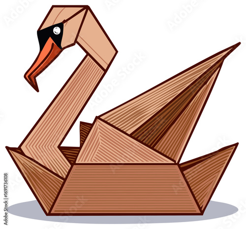 Origami Swan Illustration Folded Brown Paper Craft Art Project Design Creative Crafting Decoration Ornamental Shape